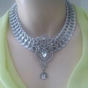 Handmade recycled water drop wedding crystal statement necklace choker OOAK